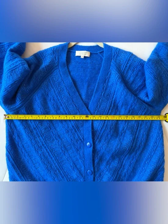 Sezane Electric Blue V‑Neck Cable Knit Cardigan - Picture 7 of 8